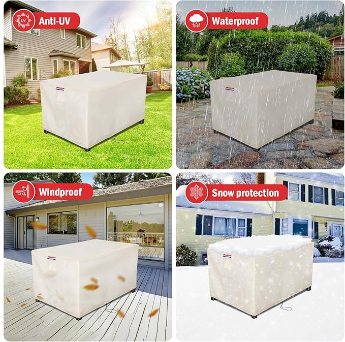 Youlvy Fire Pit Cover Rectangular 42 Inch - Waterproof Outdoor Fire Table Cover Rectangle Heavy Duty, 600D Patio Propane Gas Firepit Cover Rectangular Tear Weather Resistant - 42 x 20 x 13 Inch Beige