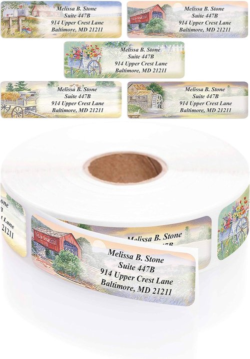 Rural America Personalized Return Address Labels - Assorted Country Scenes | Roll of 250 Custom Labels