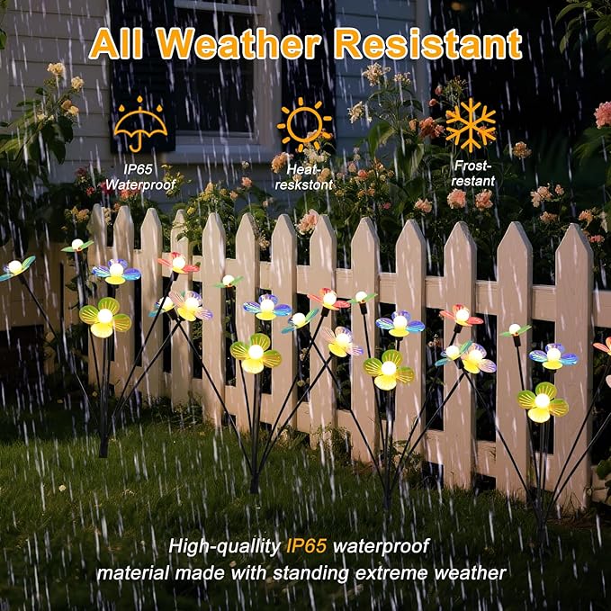Solar Flower Lights Outdoor Waterproof 4 Pack of 32 LEDs Garden Solar Firefly Lights Decorative for Garden, Yard, Backyard