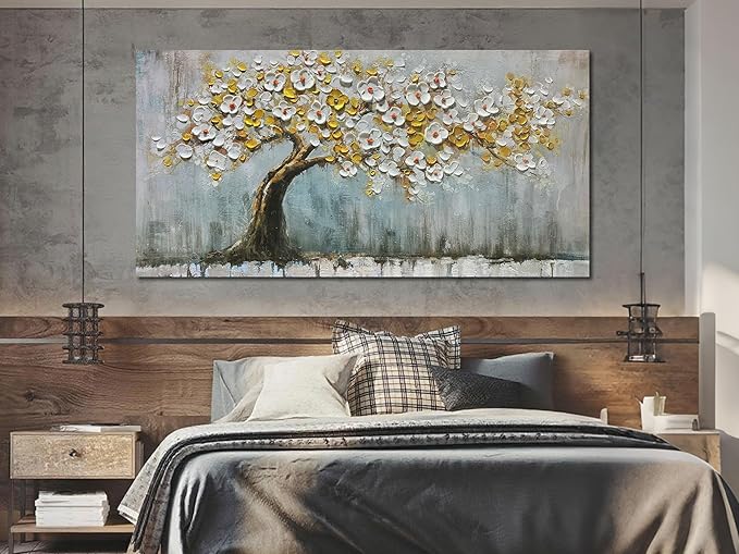 Brushart Gold Tree Wall Art Large Canvas Art Wall Decor for Living Room Pictures Paintings Wall Decor Textured for Walls for Bedroom Home Office, 58"x29"