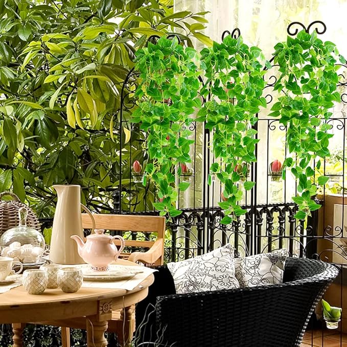 Artificial Hanging Plants, 2PCS Artificia Green Vines Bouquet Hanging Plants 2.9 ft Fake Ivy Vine for Patio Home Bedroom Wedding Indoor Outdoor Wall Summer Decor(Green)