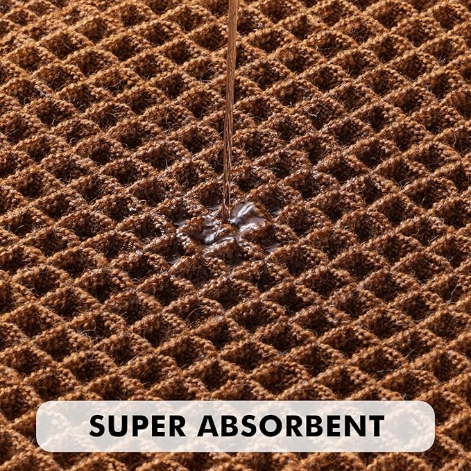 MIULEE Set of 2 Waffle Bathroom Rugs, Terracotta Boho Bath Rug Super Absorbent, Non Slip Washable Ultra Soft Rubber Backed Shower Bath Mats for Floor, Tub, Shower, Looped Design, Caramel, 17x24 Inch