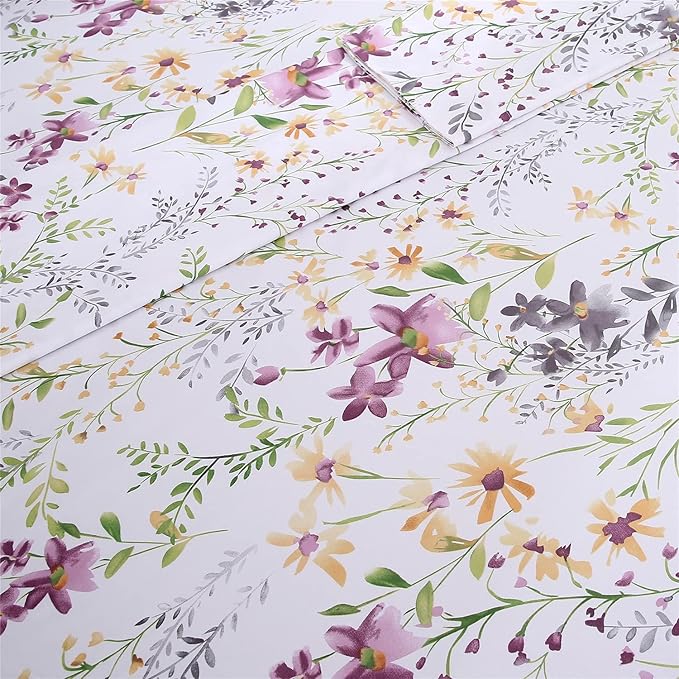 RYNGHIPY Cotton Floral Bed Sheet Set Full Size Botanical Flowers Print Bedding Shabby Garden Floral Bed Sheets
