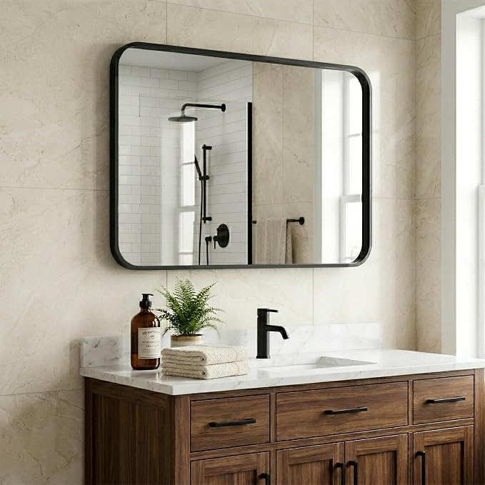 30x36 Inch Matte Black Bathroom Vanity Mirrors | Flush Mount Deep Set Metal Wall Mirror for Over Sink | HD Shatterproof Glass, Rustproof | 1 Pack