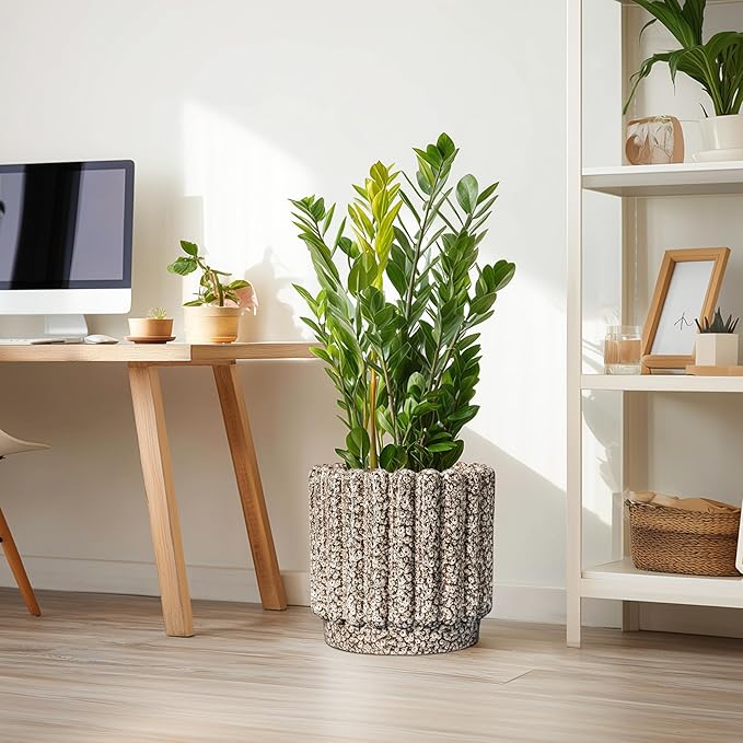 Ceramicfor Ceramic Pots for Plants - 12 Inch Planter for Indoor Plants, Round Flower Pots with Drainage Hole, Large Ceramic Planter Outdoor, Porch Decor, Housewarming Gifts, Leopard Print White