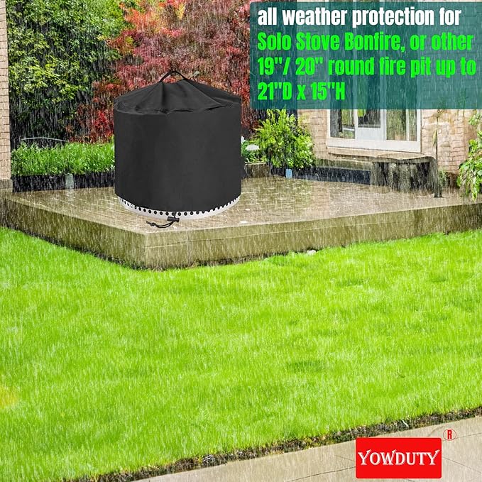 YOWDUTY Round Fire Pit Cover for Solo Stove Bonfire 20 Inch, Waterproof Heavy Duty 600D Material Patio Firepit Cover 20" for Solo Stove Bonfire Series,Round 21" D x 15" H
