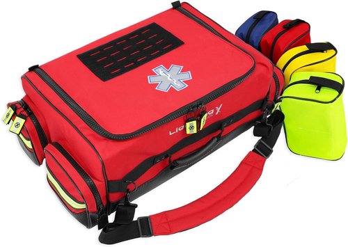 Lightning X X-Tuff Modular Oxygen Trauma Bag - Removable Organizer Pouches for EMS/EMT | Red