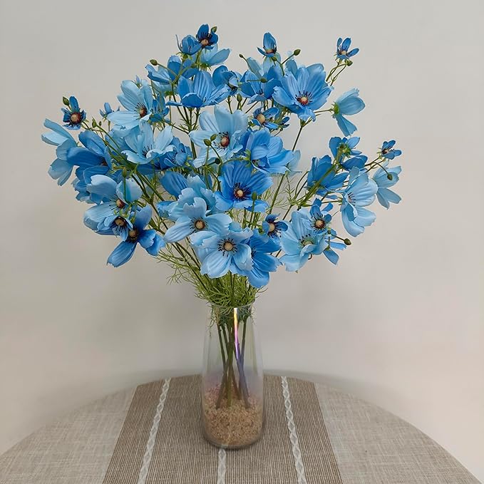 ATFL Artificial Blue Daisy Flowers,8 Bundles 21.65'' Fake Faux Silk Daisy Flowers with Stems for Home Garden Vase Décor (8, Gradient Blue)