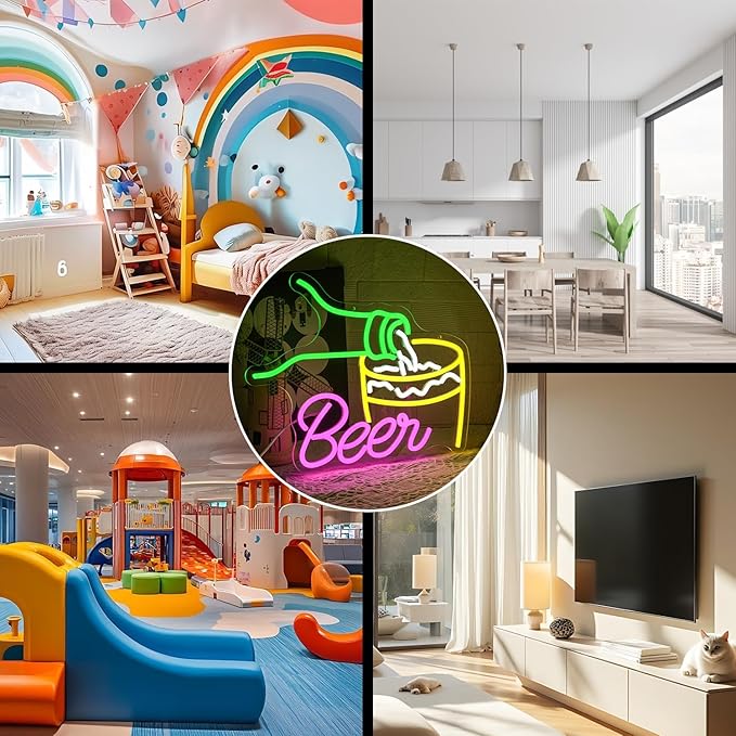 Beer Neon Signs for Wall Decor Colorful Bar Neon Sign Beer Pouring Led Sign Dimmable USB Beer Neon Light for Man Cave Beer Bar Kitchen Restaurant Shop Pub Nightclub Decoration