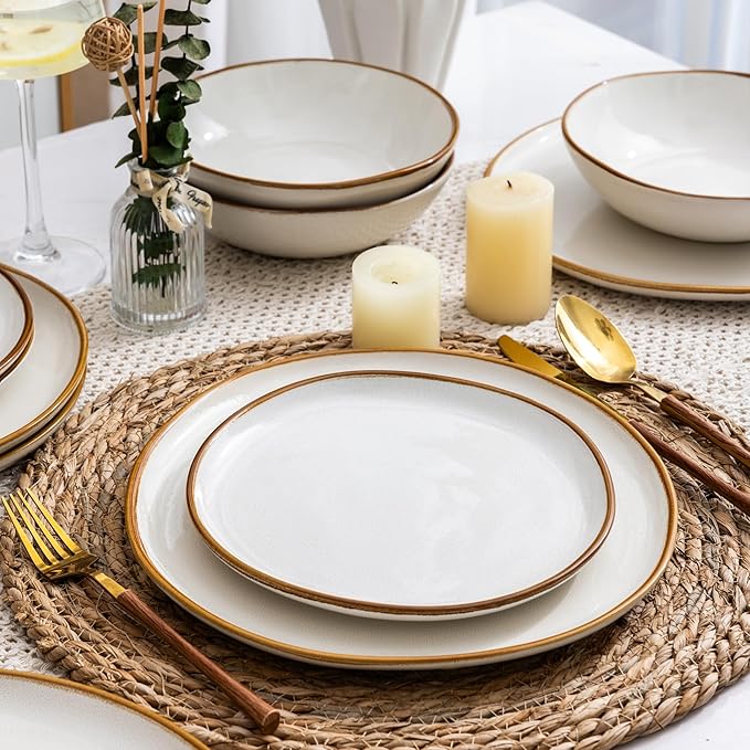 AmorArc Ceramic Dinnerware Sets,Handmade Reactive Glaze Stoneware Plates and Bowls Sets,Highly Scratch Resistant | Dishwasher & Microwave Safe Dishes Set,Service for 6 (24pc)(with Pasta bowls)