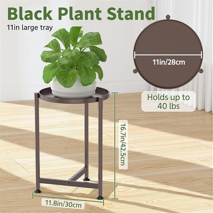 LASZOLA Metal Large Plant Stand for Indoor Plants, Morden Corner Plant Holder Rack, Sturdy Vertical Single Flower Shelf for Living Room Bedroom Patio Garden Balcony, Bronze