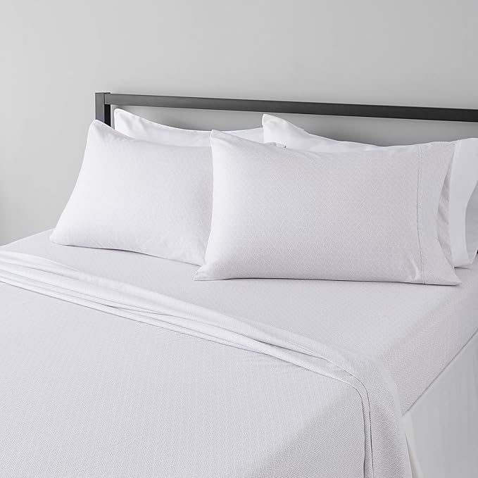 Amazon Basics Lightweight Super Soft, Comfortable Easy Care Microfiber 4 Piece Bed Sheet Set with 14-Inch Deep Pockets, Queen, Gray Crosshatch, Printed