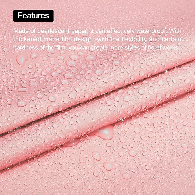 MECCANIXITY Set of 20 Flower Wrapping Paper 22.8x22.8 Inch Waterproof Florists Wrapping Paper for Florist Bouquet Supplies, DIY Crafts, Gift/Gift Box Packaging Cherry Pink