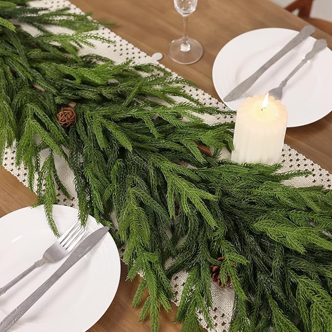 5FT Real Touch Norfolk Pine Garland - Artificial Christmas Garland Fake Green Faux Pine Needles Garland for Table Fireplace Mantle Holiday Home Indoor Outdoor Decor (2PCS)