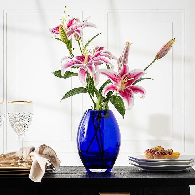 Barski Glass - Handmade - 8" H - (8 inches High) - Barrel Vase - Cobalt Blue - Made in Europe