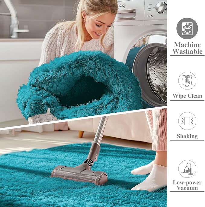 OLANLY 2x5 Machine Washable Runner Rugs for Hallway, Soft Fluffy Shaggy Bedside Rugs for Bedroom, Living Room, Indoor Floor Carpet for Kids Girls and Boys, Nursery Rooms, Home Decor Aesthetic, Teal