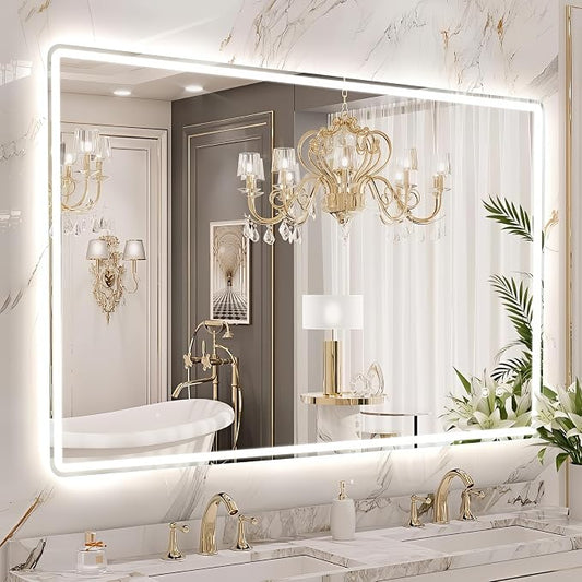 Niccy 30"x48" LED Bathroom Mirror, Rectangle Vanity Mirrors with Lights, Frontlit & Backlit Lighted Vanity Mirror, Memory Funtion, 3 Colors & Stepless Dimmable, Anti-Fog, Horizontal/Vertical