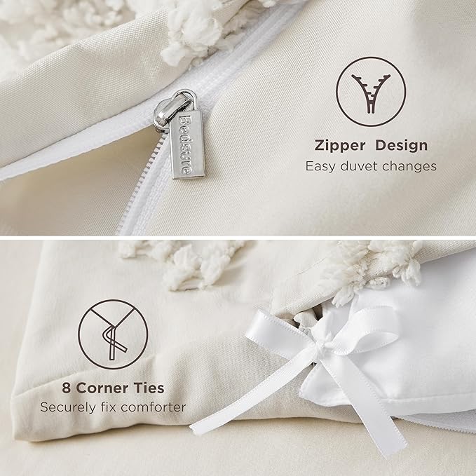 Bedsure Boho Duvet Cover Cal King Size, Soft & Comfortable Elegant Design Boho Bedding for Decoration, Machine Washable Comforter Cover for All Seasons,Includes 1 Duvet Cover & 2 Pillow Shams,Beige