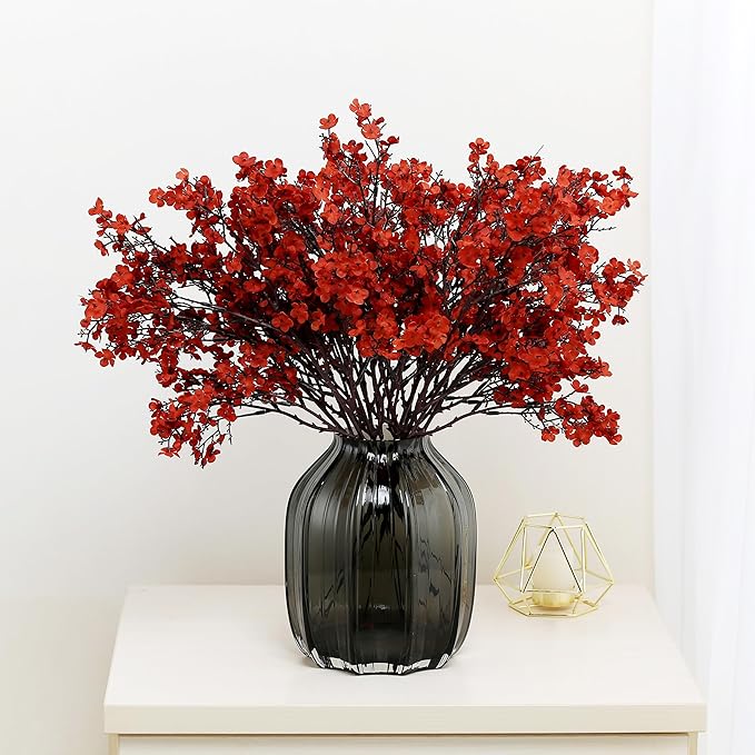 JAKY-Global Babys Breath Silk Artificial Flowers Bulk with Vase 10pcs for Fall Decor Fake Flower Bouquet Bulk for Home Kitchen Indoor Bouquet Floral Arrangement Table Centerpieces Decor(Burnt Orange)