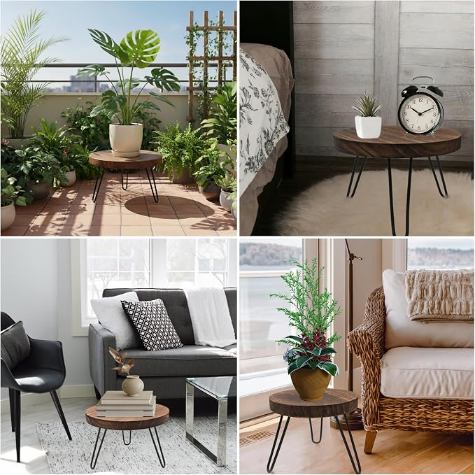 Wood Plant Stand Indoor Outdoor, 12'' Wooden Planter Stands Fit 5-15 Inch Pot, Plant Stool Flower Pot Stand Gardening Display Pedestals for Decor Living Room Balcony, Office, Patio