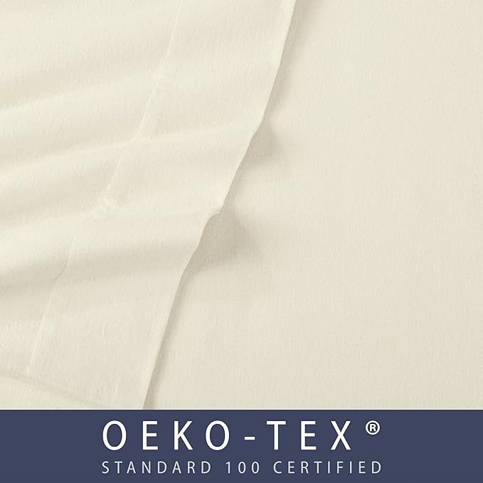 Market & Place 100% Turkish Cotton Flannel Sheet Set | 3 Piece Deep Pocket Solid Cozy Winter Bed Sheets | Double Brushed for Extra Softness & Comfort | Chalet Collection (Twin, Ivory)