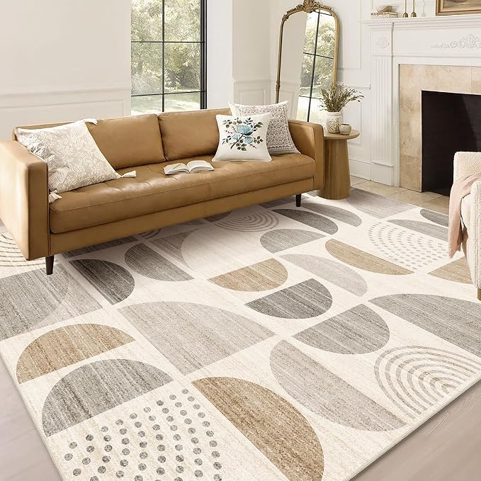 MUJOO 5x7 Area Rugs Boho,Washable Rugs for Living Room Bedroom Dining Room,Large Throw Floor Carpet Non Slip Soft Modern Abstract Bohemian Neutral Beige