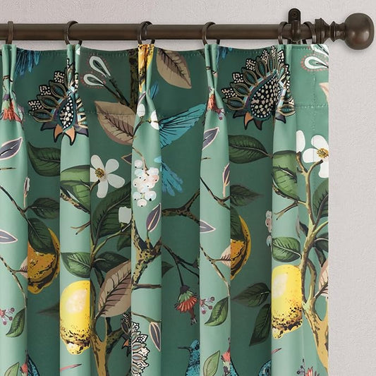 Sage Green Curtains for Living Room Bedroom, Aesthetic Unique Rustic Pinch Pleated Drapes Cottagecore Floral Flower Printed Modern Farmhouse Window Treatment 63 Inch Length 2 Panels