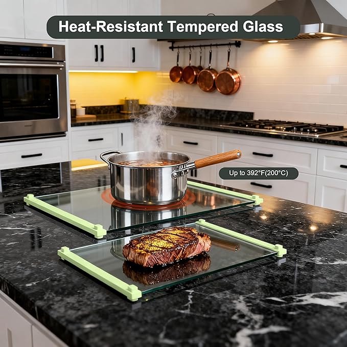 2PCS Glass Cutting Board with Silicone Grip, 80% Stronger Shatter Resistance and Slip Resistance,No Scratches/Microplastic-Free,Dishwasher Safe, Non Toxic Chopping Board for Kitchen (Green)