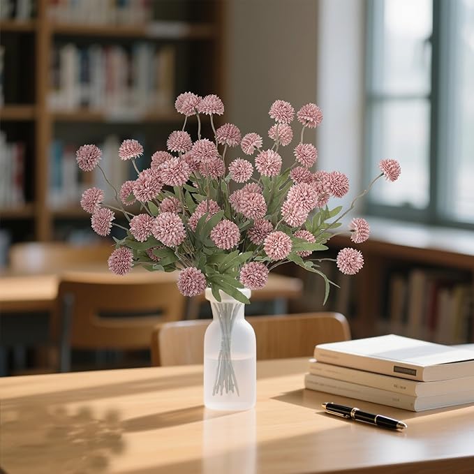 Fake Flowers 20.5In 10PCS Artificial Chrysanthemum Faux Mums Faux Flowers for Vase Fall Long Stems Flower Silk Flower for Indoor Home Decoration Kitchen Office Wedding Decoration (Red),No Vase
