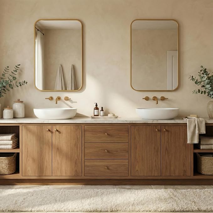 24x36 Inch Matte Gold Bathroom Vanity Mirrors | Flush Mount Deep Set Metal Wall Mirror for Over Sink | HD Shatterproof Glass, Rustproof | 1 Pack