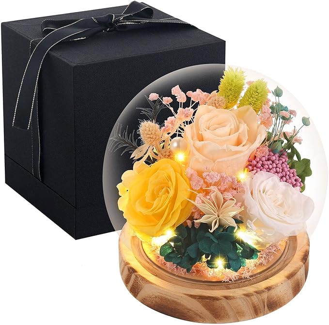 Eternal Rose Flowers, Unique Rose Preserved Flower Rose Gifts in Glass Dome for Women, Mom, Girlfriend,Home Decor Gifts for Birthday, Anniversary, Christmas, Wedding.