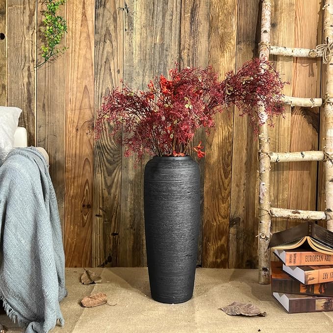 Large Rustic Ceramic Black Vase,19.7 Inch Tall Pottery Farmhouse Decor Floor Vase Vintage Flower Vases for Home Living Room Entryway Table Centerpiece Decor,Terracotta Vases,Wedding Gift