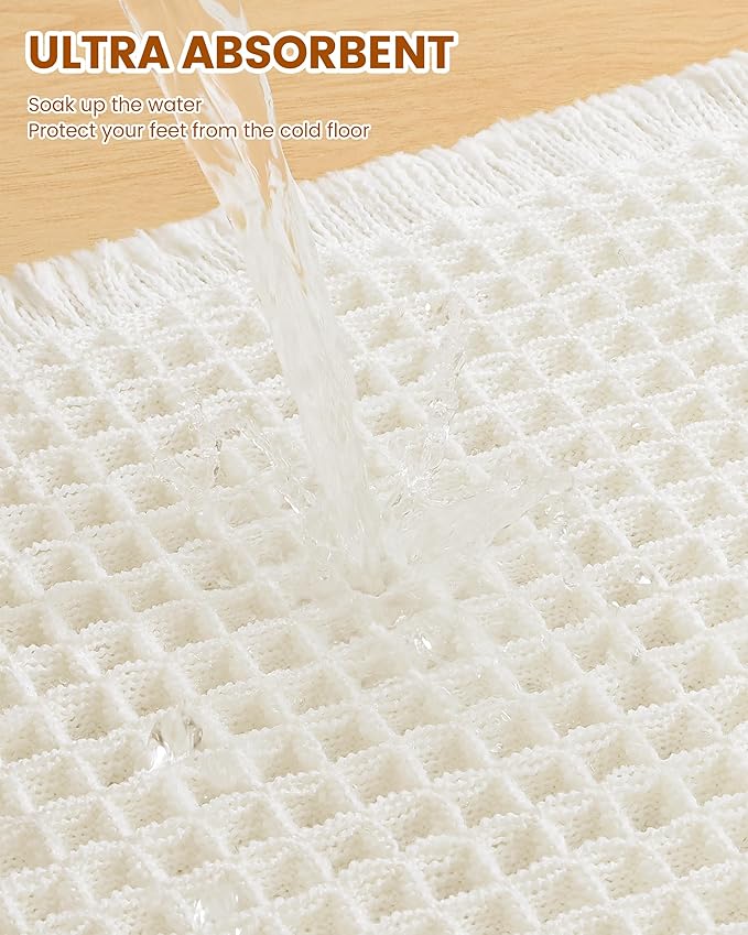 Smiry Waffle Bath Mat 24x16, Extra Soft Absorbent Bathroom Rugs, Non Slip Machine Washable Quick Dry Bath Rugs for Bathroom Floor, Tub, Shower, Home Decor Accessories, Cream