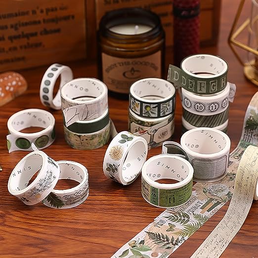 Auguro 18 Rolls Botanical washi Tape Set for Crafts and Journaling DIY Scrapbooking Supplies Flower washi Tape for Scrapbooking Decorating Tape