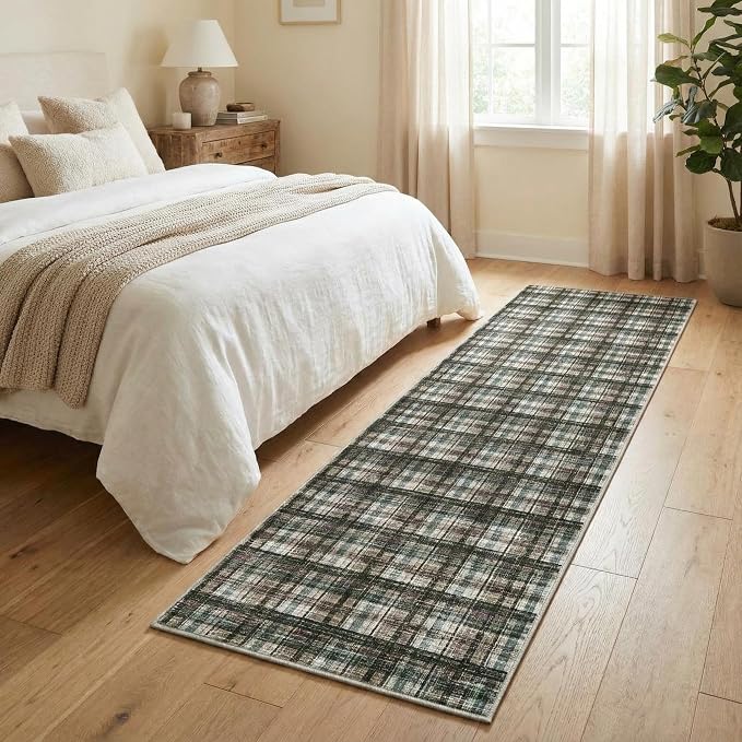 Modern Runner Rug 2x8 Non-Slip Washable Kitchen Runners, Low Pile Non-Shedding Floor Carpet, Stain Resistant Long Accent Rug for Kids Room, Bedroom Laundry Bathroom Foyer