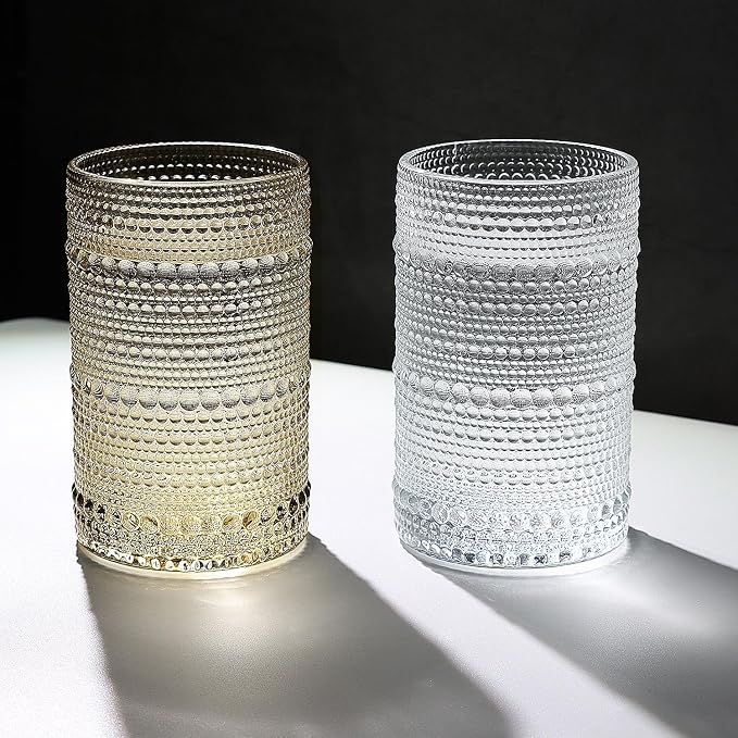 Hobnail-Drinking Glasses 13oz Vintage Glassware Sets Cocktail Juice Glasses Set of 6, Light Brown