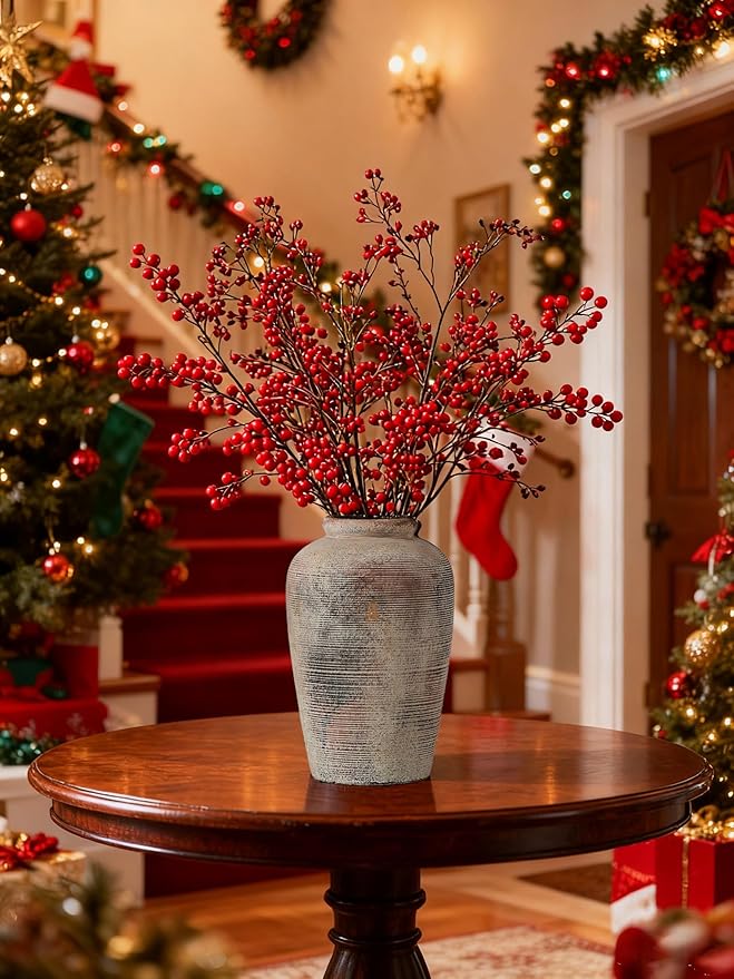Large Ceramic Rustic Vase, 11 inch Minimalist Decorative Farmhouse Tall Vase for Home Decor, Living Room, Shelf Decor, Enterway, Wedding, Table Decoration, Gray