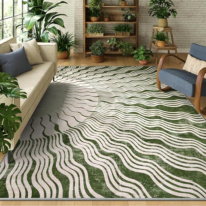 Hedlive Boho 8x10 Area Rugs, Soft Washable Rugs 8x10 Green Rugs for Living Room, Ultra-Thin Non-Slip Bedroom Rug Classroom Rug Large Carpet for Nursery Dining Room (8x10ft,Green/Multi)