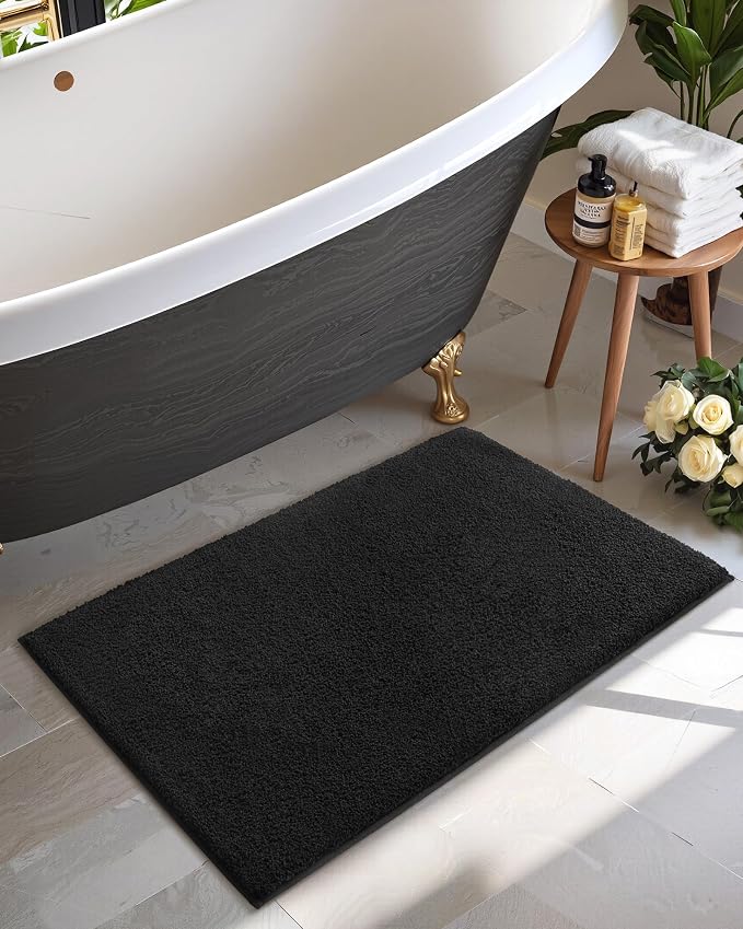 Color&Geometry Small Bath Mats for Bathroom Non Slip, 16"x24" Black Bathroom Rugs, Absorbent, Soft, Washable, Microfiber Bath Rug Shower Mat