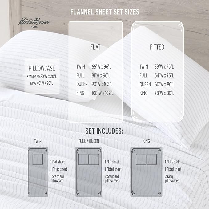 Eddie Bauer - Flannel Sheets Twin Size, Anti-Pilling & Wrinkle Resistant Cotton, Touchably Soft for All-Season Comfort - Bed Sheets with Matching Pillowcases & Fitted Sheet (Beacon Hill Ivory)
