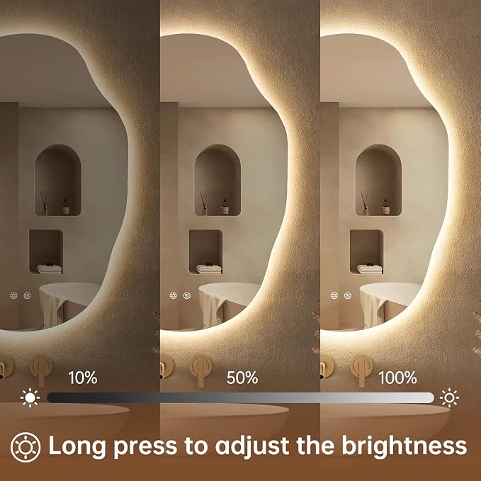 LOVESPEJO Irregular Backlit Mirror Bathroom 25x35 Inch, Asymmetrical LED Bathroom Mirror with Lights, Fogless, Dimmable, 3 Color Changing, Horizontal/Vertical
