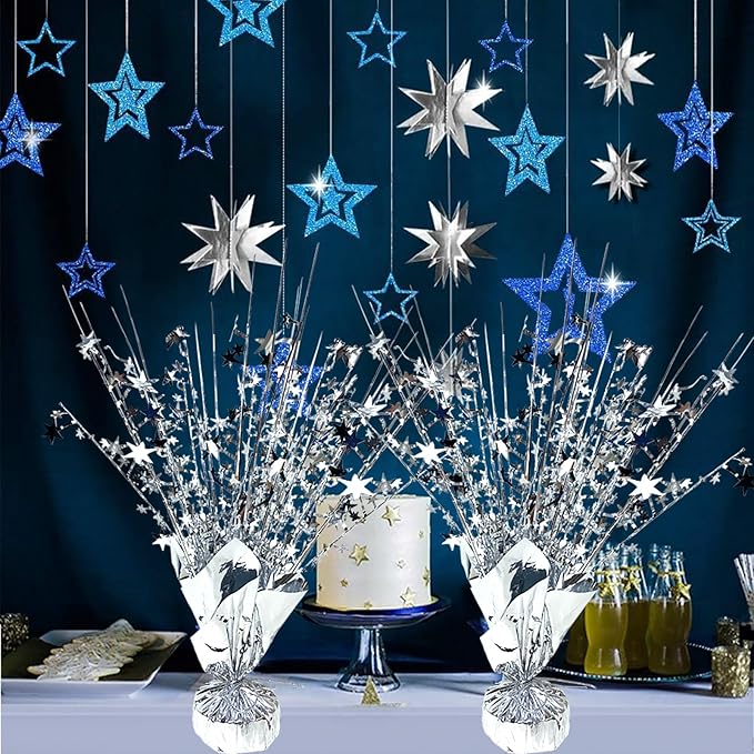 12 Pack Metallic Foil Spray Centerpiece Star Table Decoration Burst Table Centerpieces for New Years Nye Birthday Wedding Anniversary Graduation Holiday Party Supplies Decor, Silver