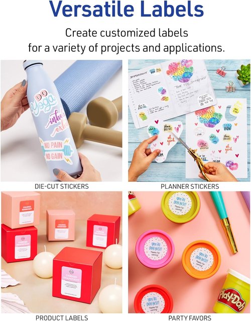 Avery Printable Sticker Paper - Matte White, Repositionable Adhesive, 8.5" x 11", 5 Full-Size Sheets | Ideal for Crafts & Branding