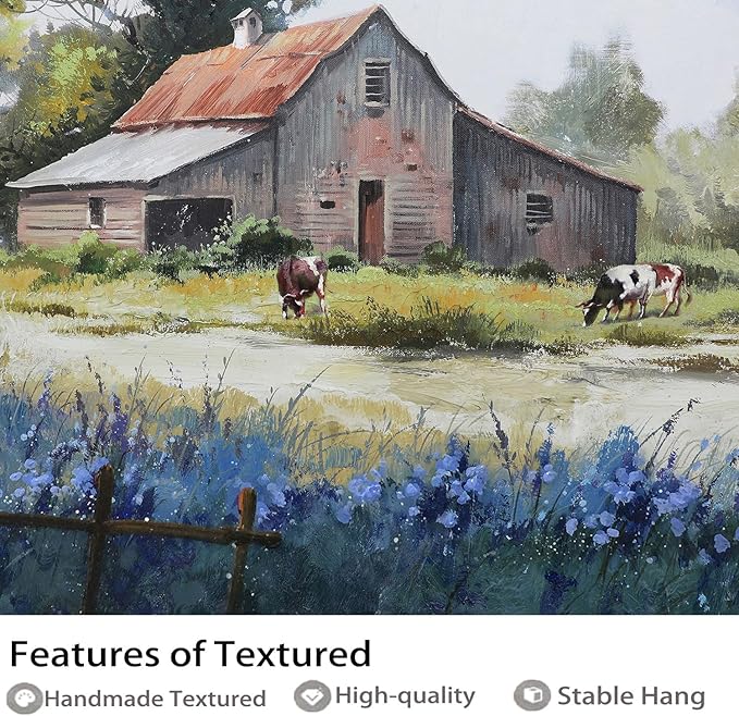 Ardemy Farmhouse Canvas Wall Art Large Framed Vintage Farm Cow Pictures Wall Decor Living Room Village Nature Painting Artwork Wall Art Bedroom Dining Room Home Office, 40"x20"