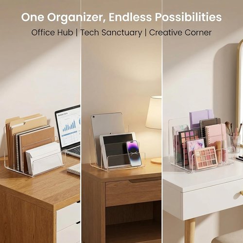 Jucoan Clear Acrylic File Holder - 3-Section Vertical Desktop Organizer | 9 x 6.5 x 6.5 Inch Document Sorter
