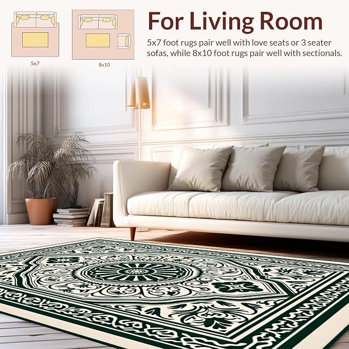 Flatwoven Area Rug 4x6 ft, Boho Medallion Ornate Symmetrical Accent, Non Slip, Stain Resistant, Washable High Traffic Area Rugs for Living Room, Bedroom Decor