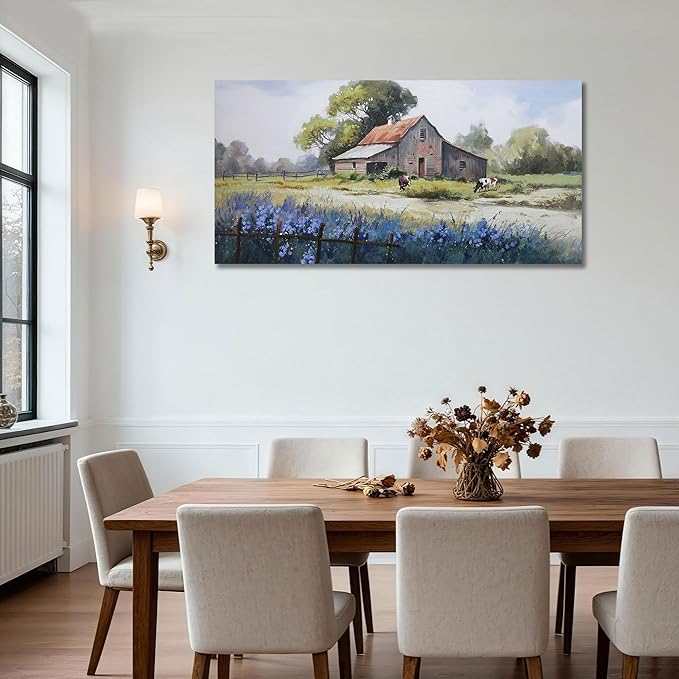 Ardemy Farmhouse Canvas Wall Art for Living Room Rustic Barn Farm Cow Pictures Paintings Wall Decor Vintage Country Artwork Bedroom Bathroom Dining Room Office Decoration, 40"x20"