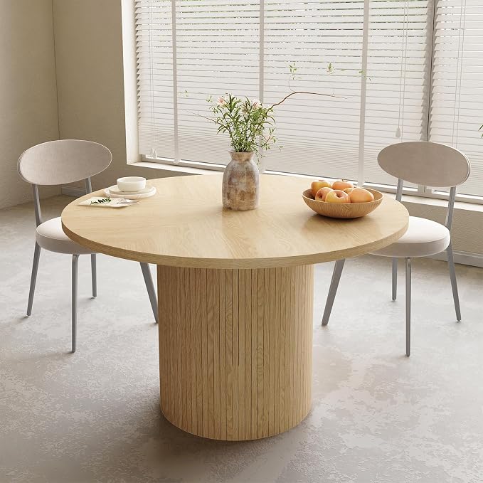 weselon Round Dining Table for 4, Modern Farmhouse Kitchen Table, 47 Inch Small Circle Dining Tables with Wood Strip Base for Kitchen Living Room (Natural)