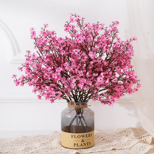 Yastouay Pink Artificial Babys Breath Flowers, 10 Pcs Real Touch Silk Faux Flowers for Decorations, Spring & Summer Floral Arrangement