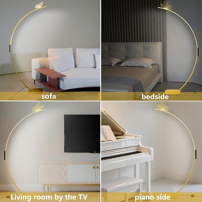 Modern Butterfly Arc Floor Lamp - Dimmable 2000 Lumens Arched Floor Lamp with Remote Control, 3 Color Modes & Foot Switch, Elegant Arc Floor Lamps for Living Room, Bedroom, Office Decor (Gold)